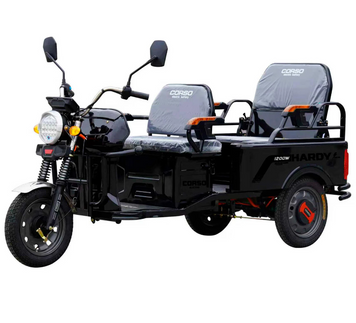 Електричний вантажний трицикл Corso &laquo;Hardy&raquo; HR-974308 (1) 4 МІСЦЯ + 1 ЯЩИК АКУМ, двигун 1200W, акумулятор графен. 60V/38Ah, колеса 300-12, розібраний corso-hardy-black фото